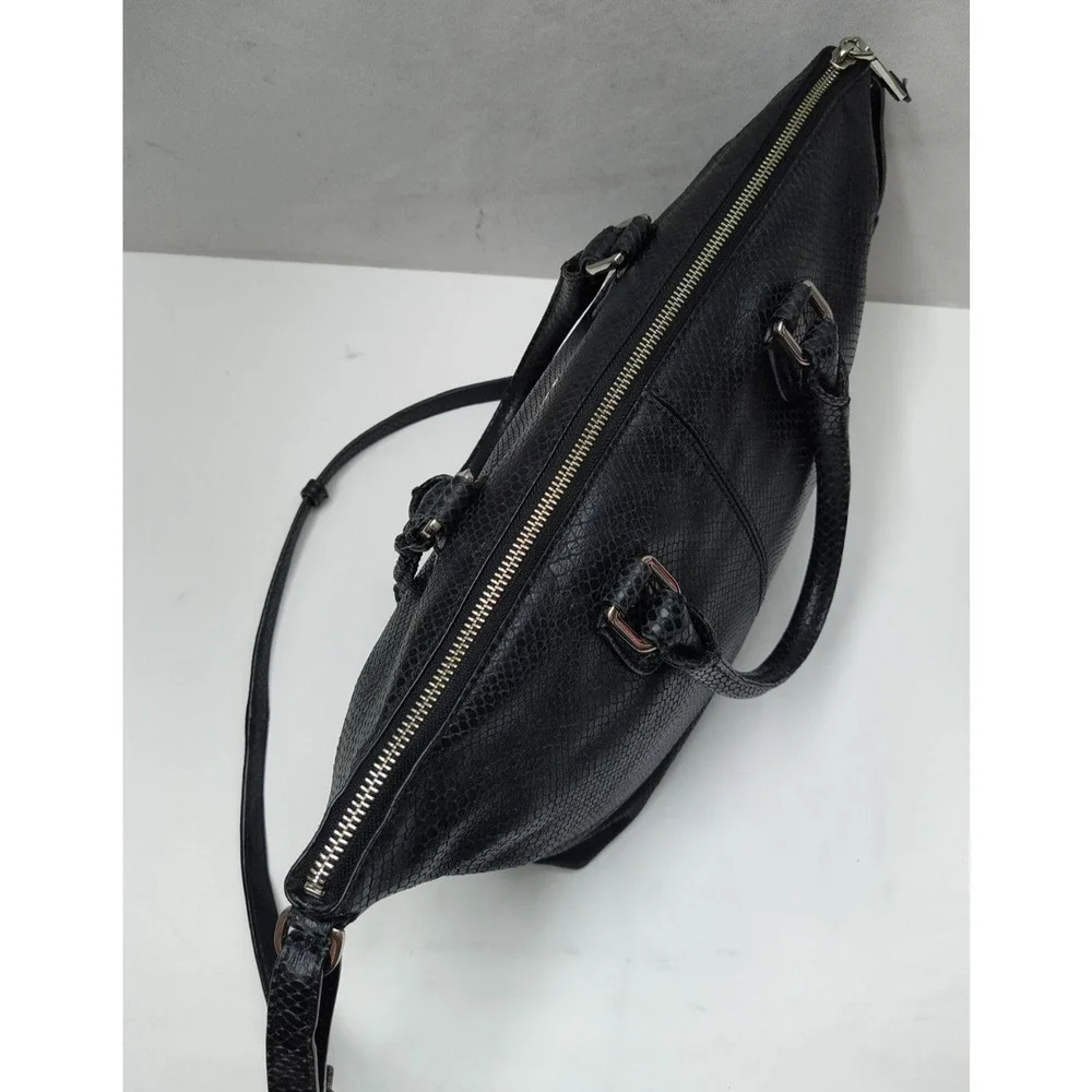 Cole Haan Black Leather Snakeskin Embossed Double Handles Satchel Bag